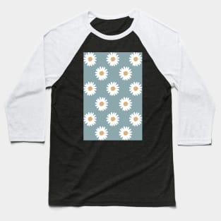 retro slate blue gray camel daisy pattern Baseball T-Shirt